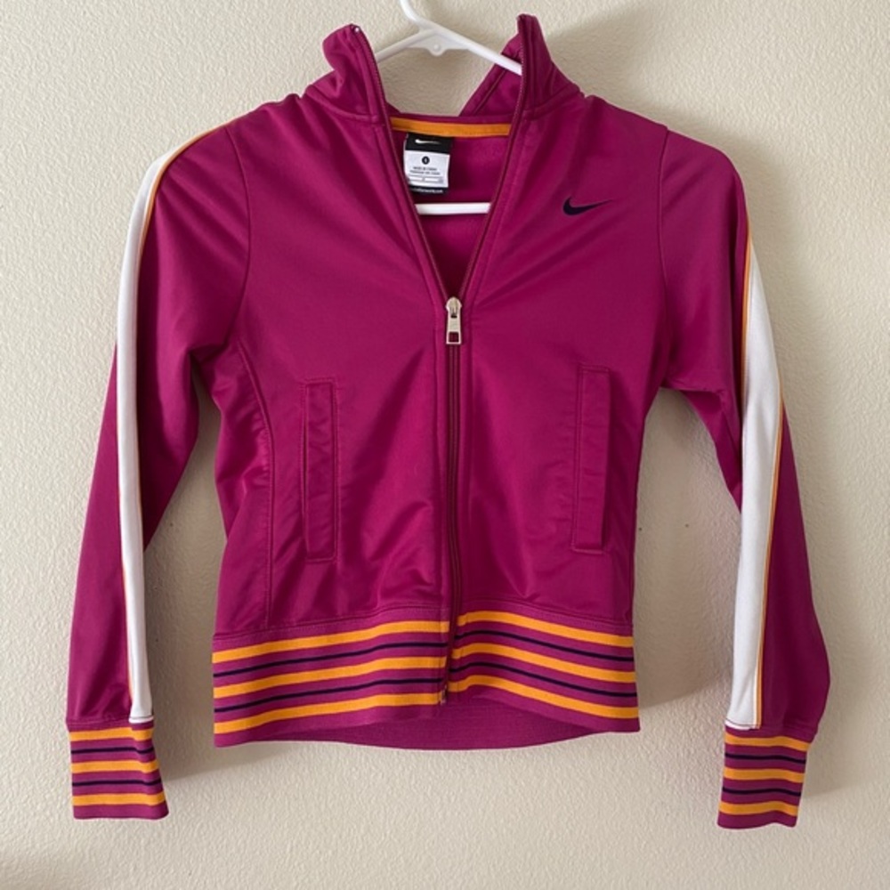 Nike Youth Kids Warm Up Track Jacket Pink Yellow Zip Up Size